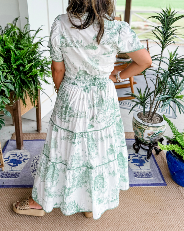 Ferlora™ | Vintage Toile Print Maxi Dress for Effortless Elegance