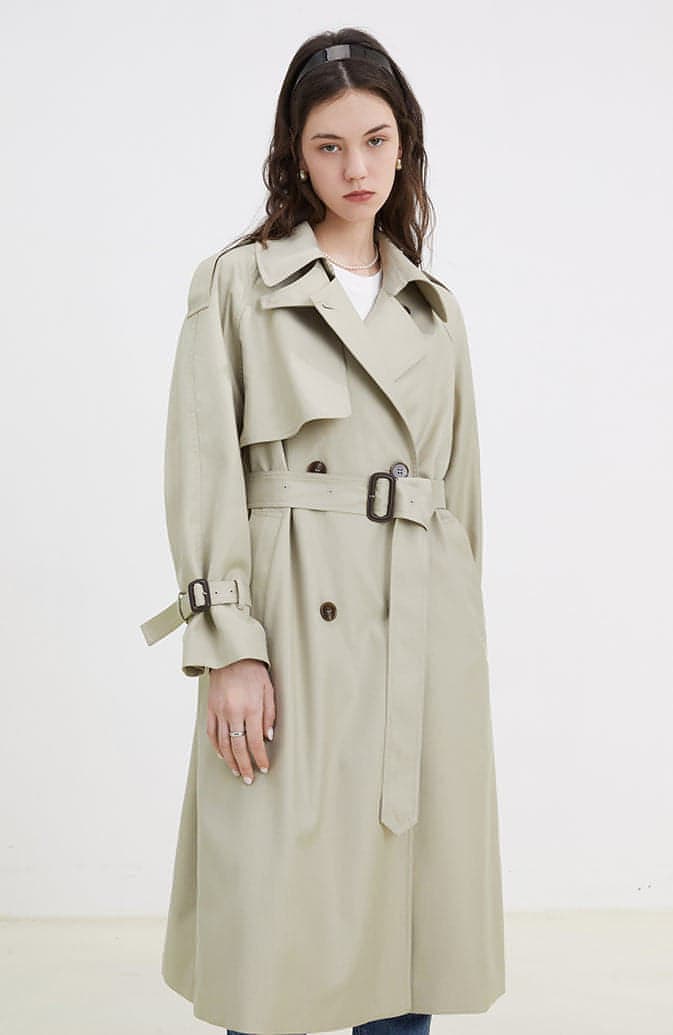 Ferlora™ | Double-Breasted Loose Mid-Length Melton Trench Coat