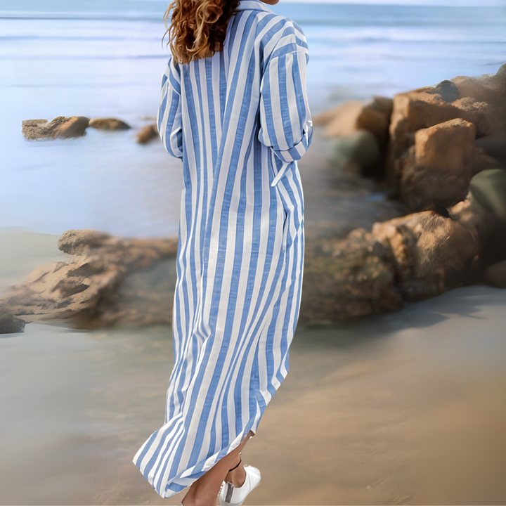 Ferlora™ | Elegant striped dress with V-neckline