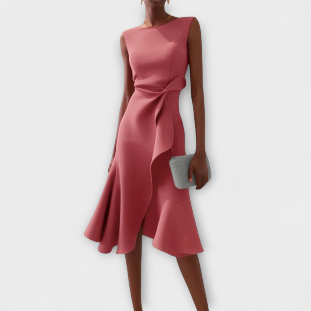 Ferlora™ | Draped Asymmetrical Midi Dress