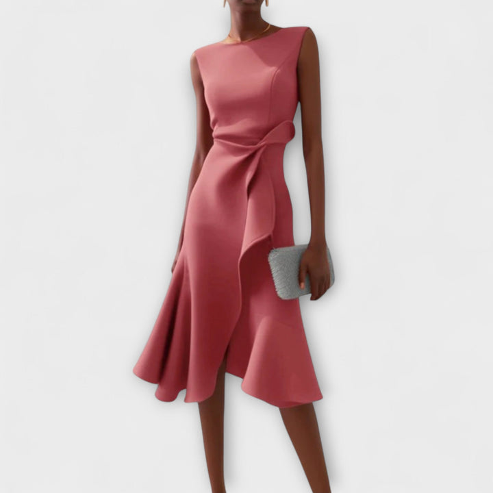 Ferlora™ | Draped Asymmetrical Midi Dress