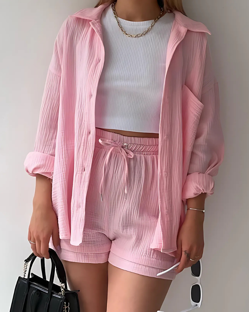 Ferlora™ | Cotton Button-Up Shorts Set