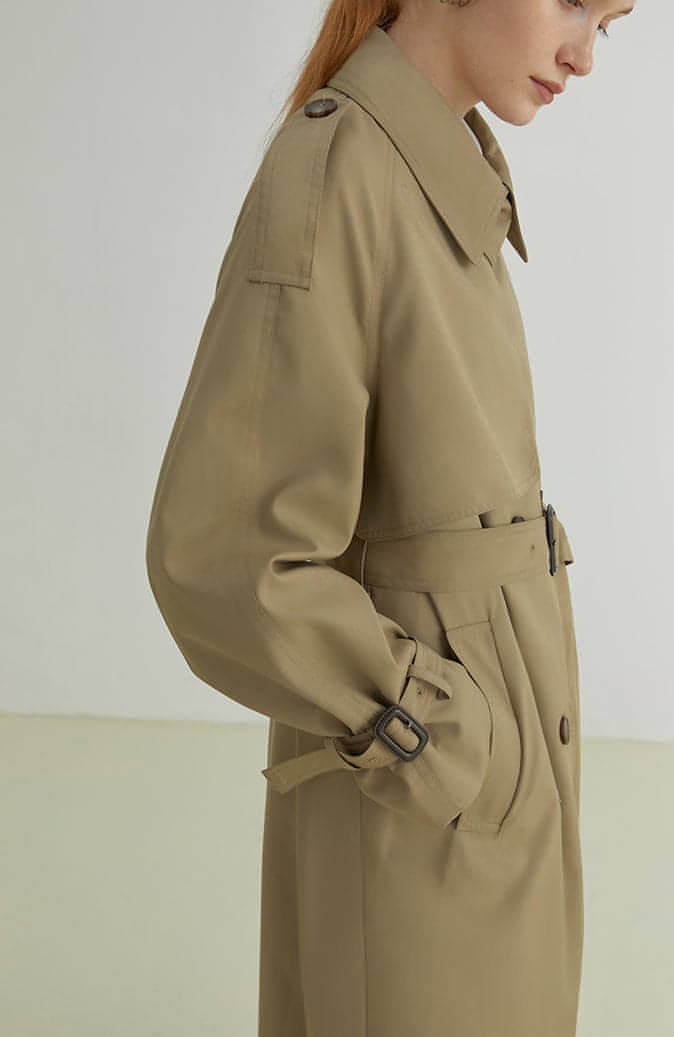 Ferlora™ | Double-Breasted Loose Mid-Length Melton Trench Coat