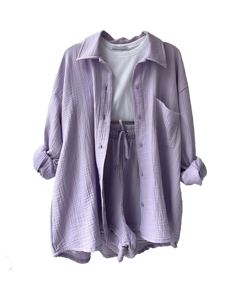 Ferlora™ | Cotton Button-Up Shorts Set