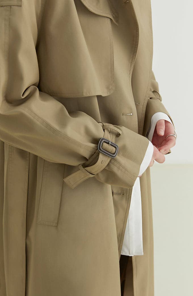 Ferlora™ | Double-Breasted Loose Mid-Length Melton Trench Coat