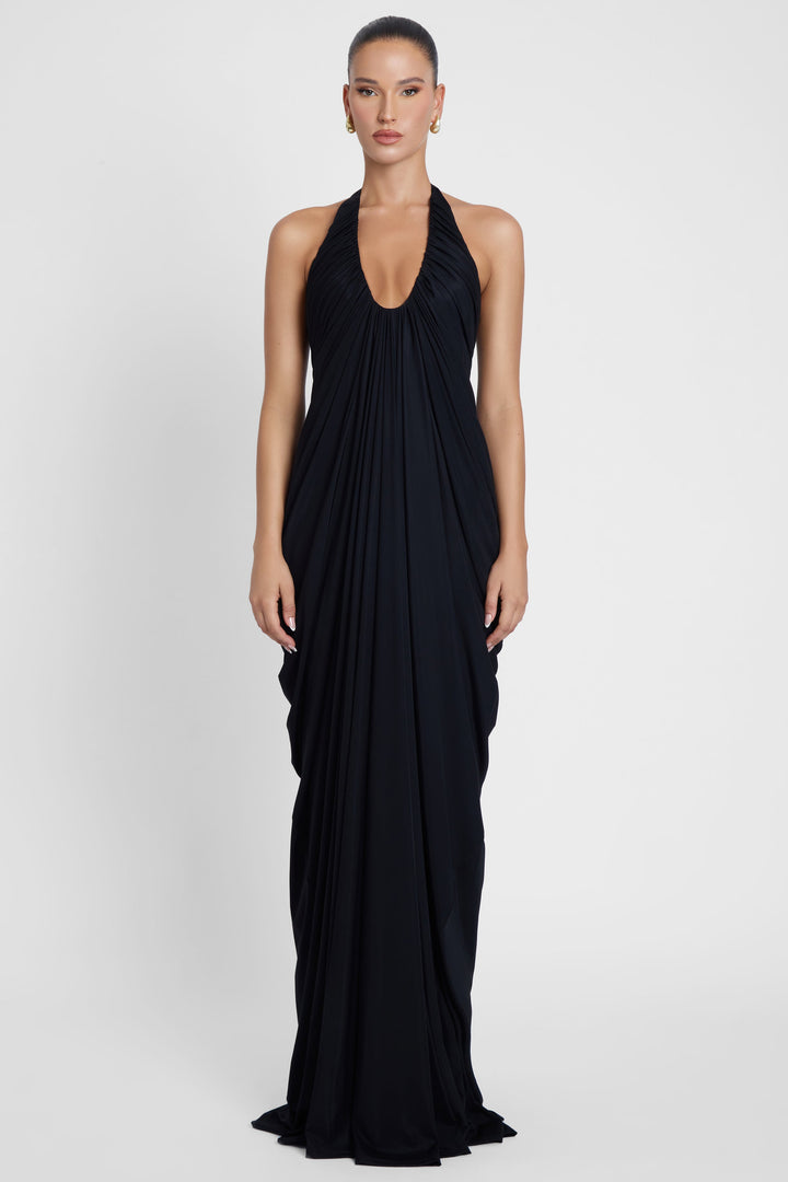 Ferlora™ | Cascade Drape Gown – Black