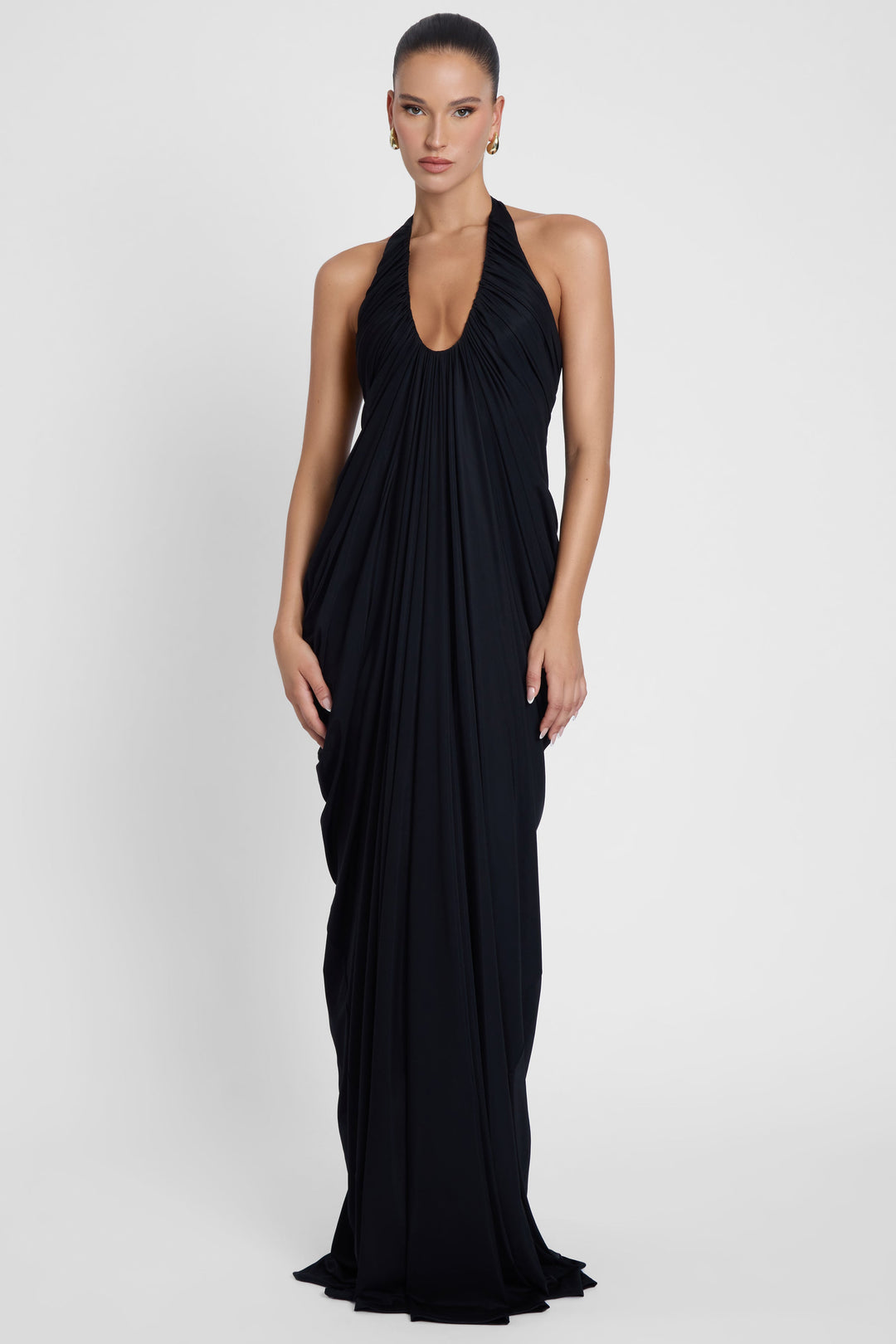 Ferlora™ | Cascade Drape Gown – Black