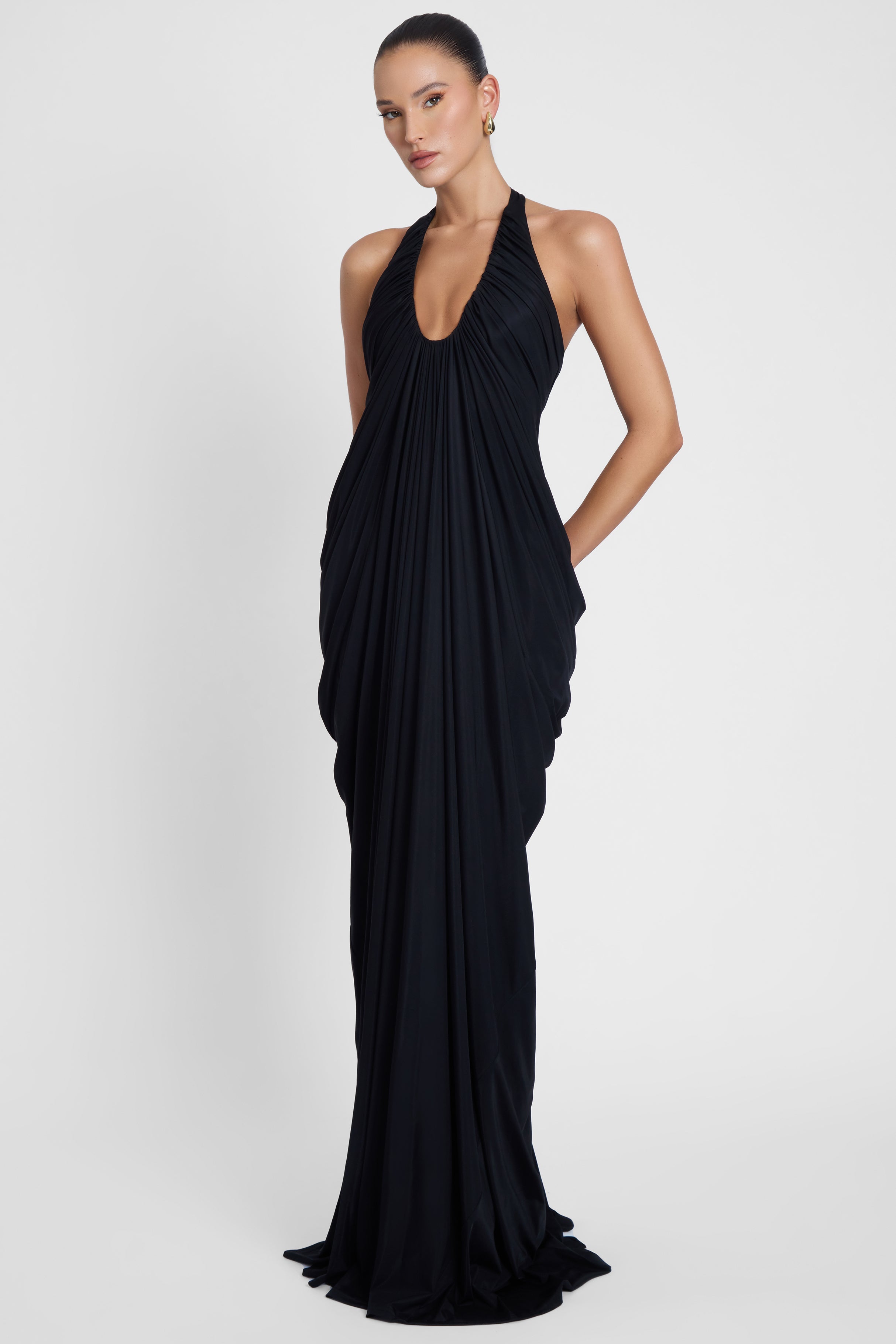Ferlora™ | Cascade Drape Gown – Black