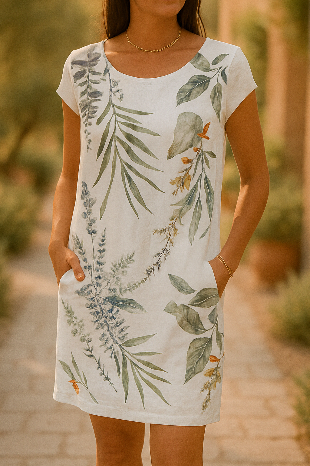 Ferlora™ | Elegant Midi Dress with Botanical Print