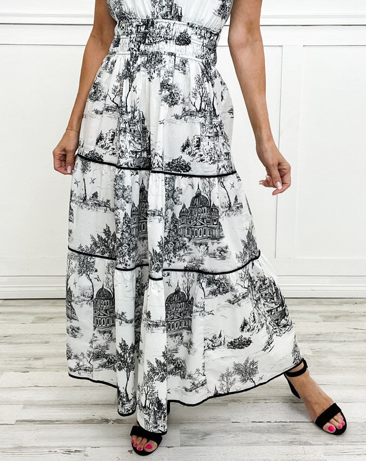 Ferlora™ | Vintage Toile Print Maxi Dress for Effortless Elegance