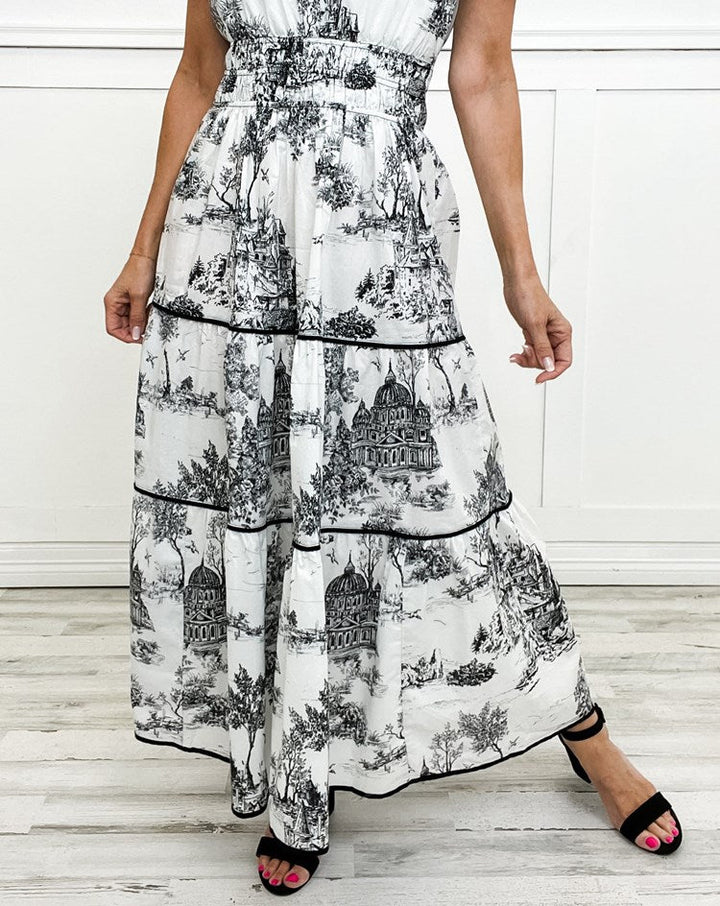 Ferlora™ | Vintage Toile Print Maxi Dress for Effortless Elegance