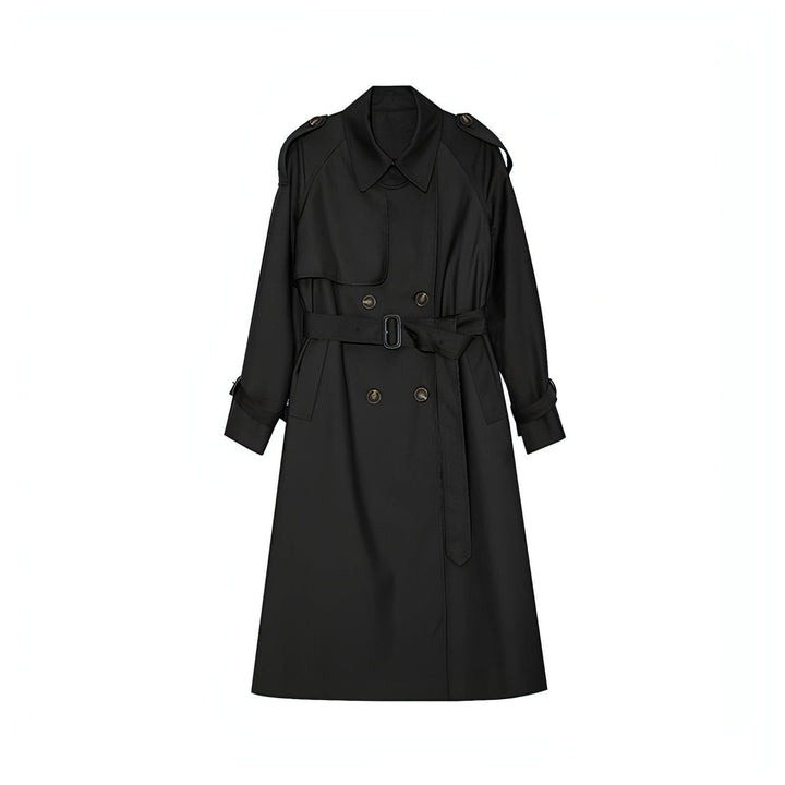 Ferlora™ | Double-Breasted Loose Mid-Length Melton Trench Coat