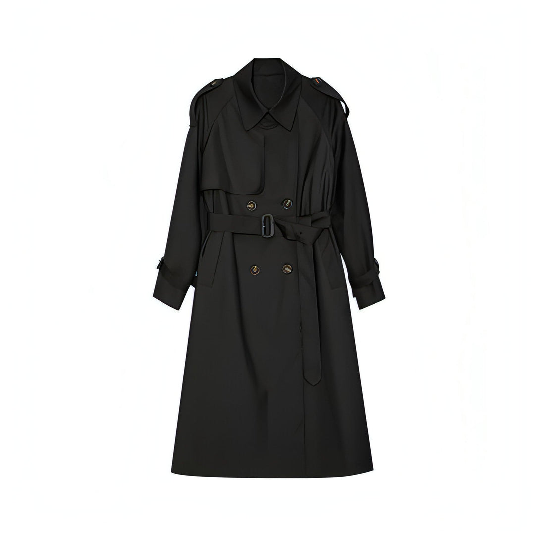 Ferlora™ | Double-Breasted Loose Mid-Length Melton Trench Coat