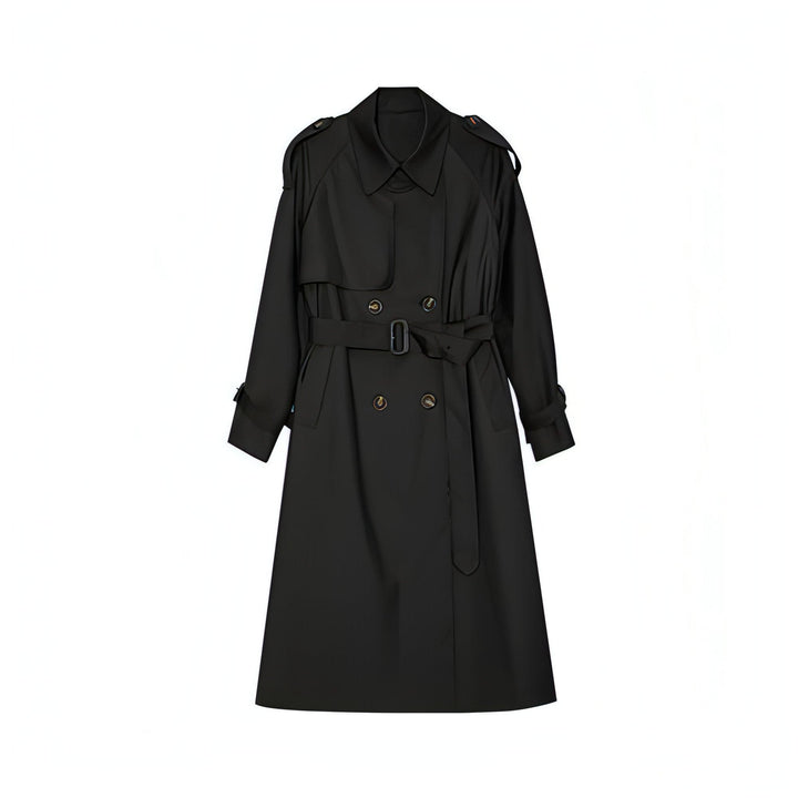 Ferlora™ | Double-Breasted Loose Mid-Length Melton Trench Coat