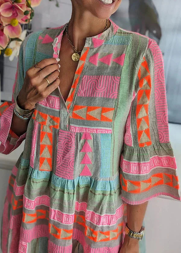 Ava - Chic V-Neck Hemp Summer Dress - Ferlora