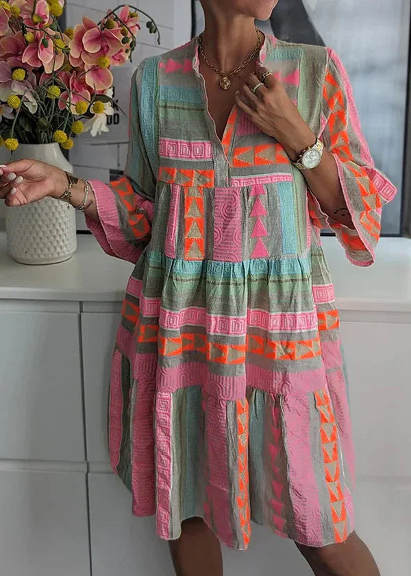 Ava - Chic V-Neck Hemp Summer Dress - Ferlora