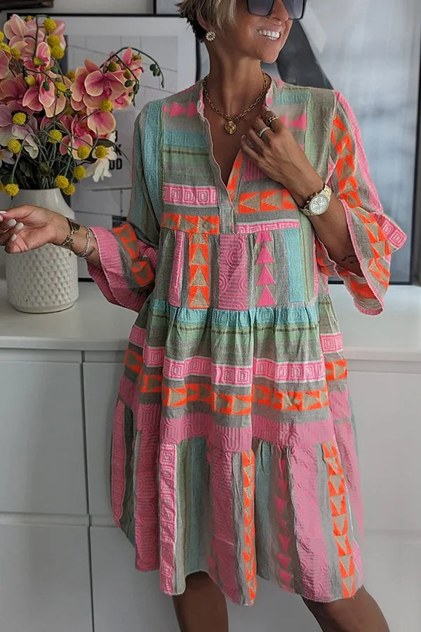 Ferlora™ | Boho Tiered Swing Midi Dress