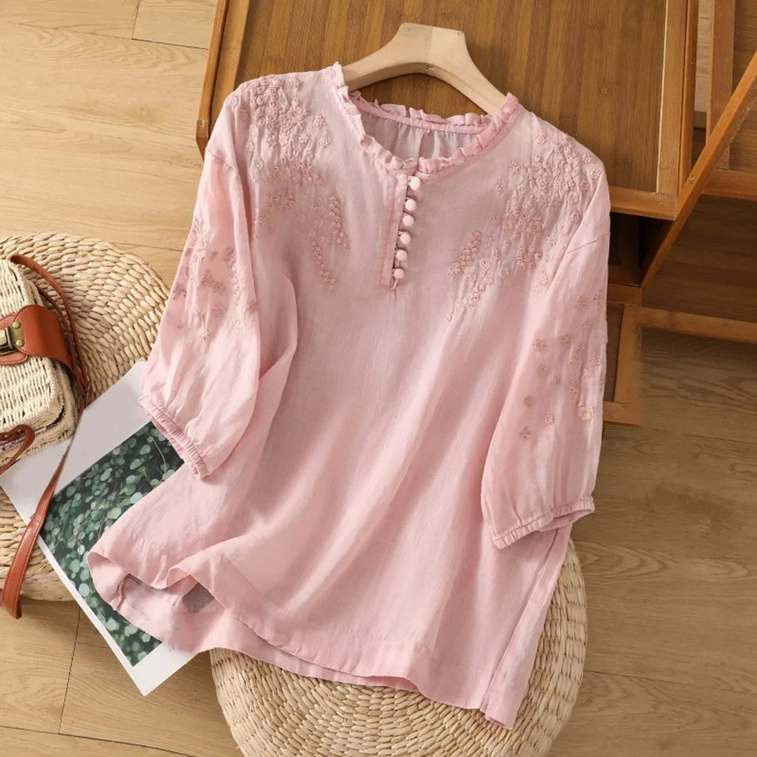 Ferlora™ | Embroidered Button-Front Blouse