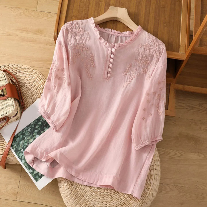 Ferlora™ | Embroidered Button-Front Blouse