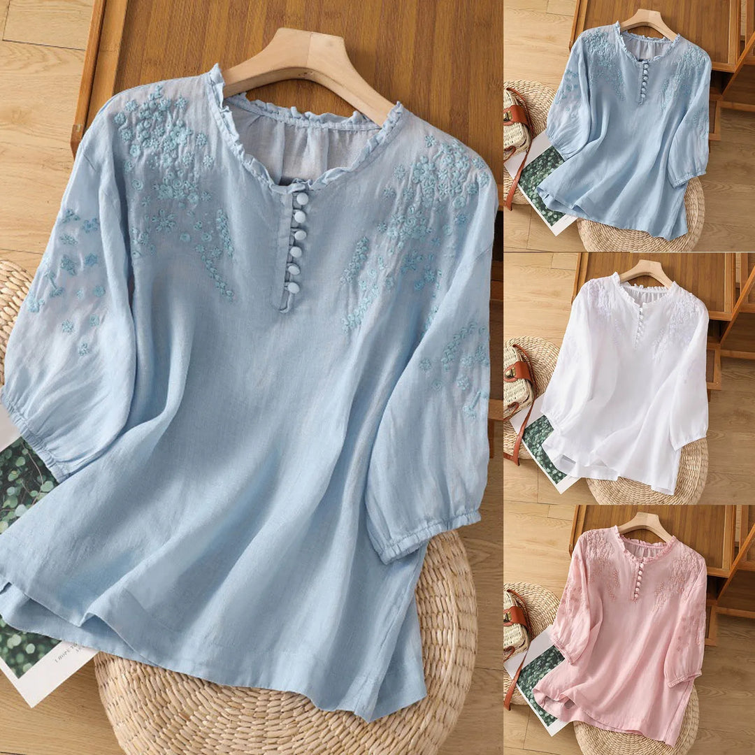 Ferlora™ | Embroidered Button-Front Blouse