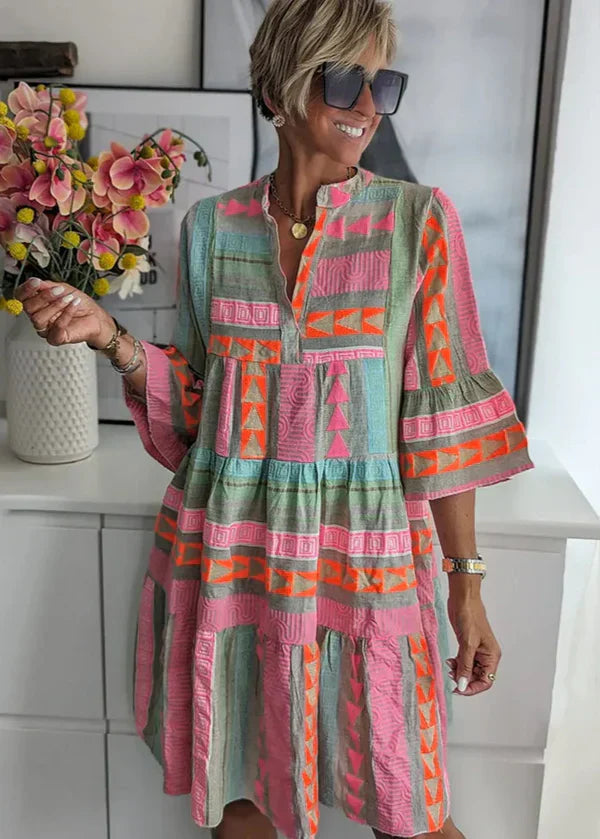 Ava - Chic V-Neck Hemp Summer Dress - Ferlora