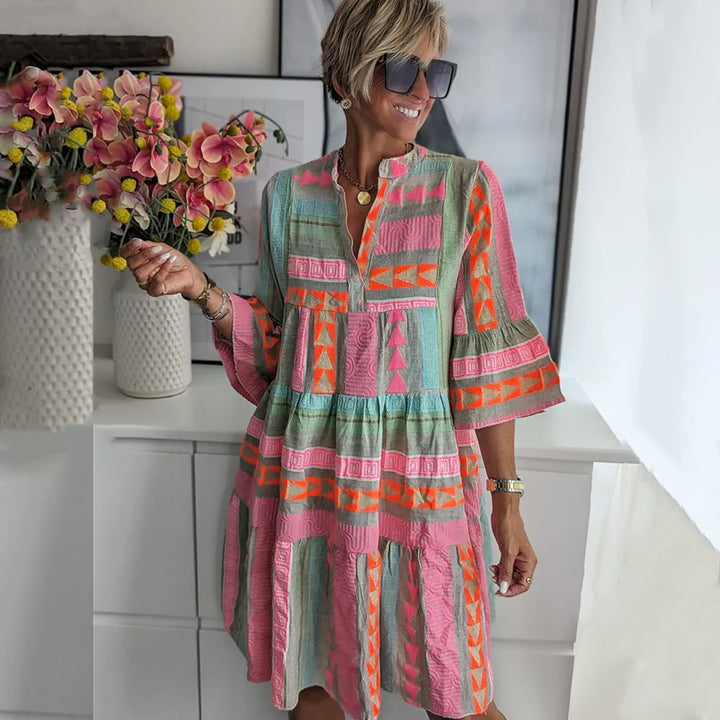 Ferlora™ | Boho Tiered Swing Midi Dress