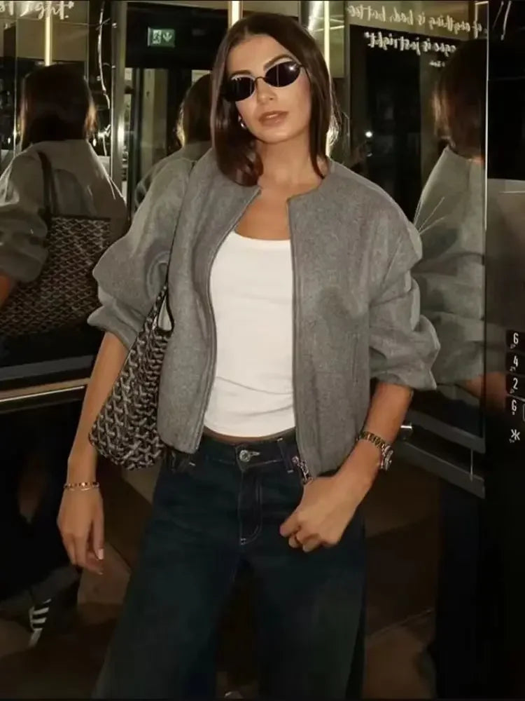 Ferlora™ | Retro Round-Neck Bomber Jacket