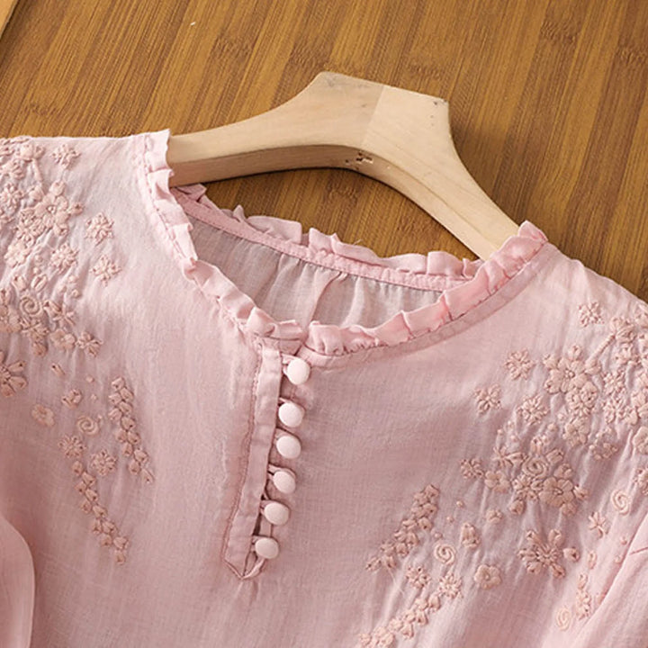 Ferlora™ | Embroidered Button-Front Blouse