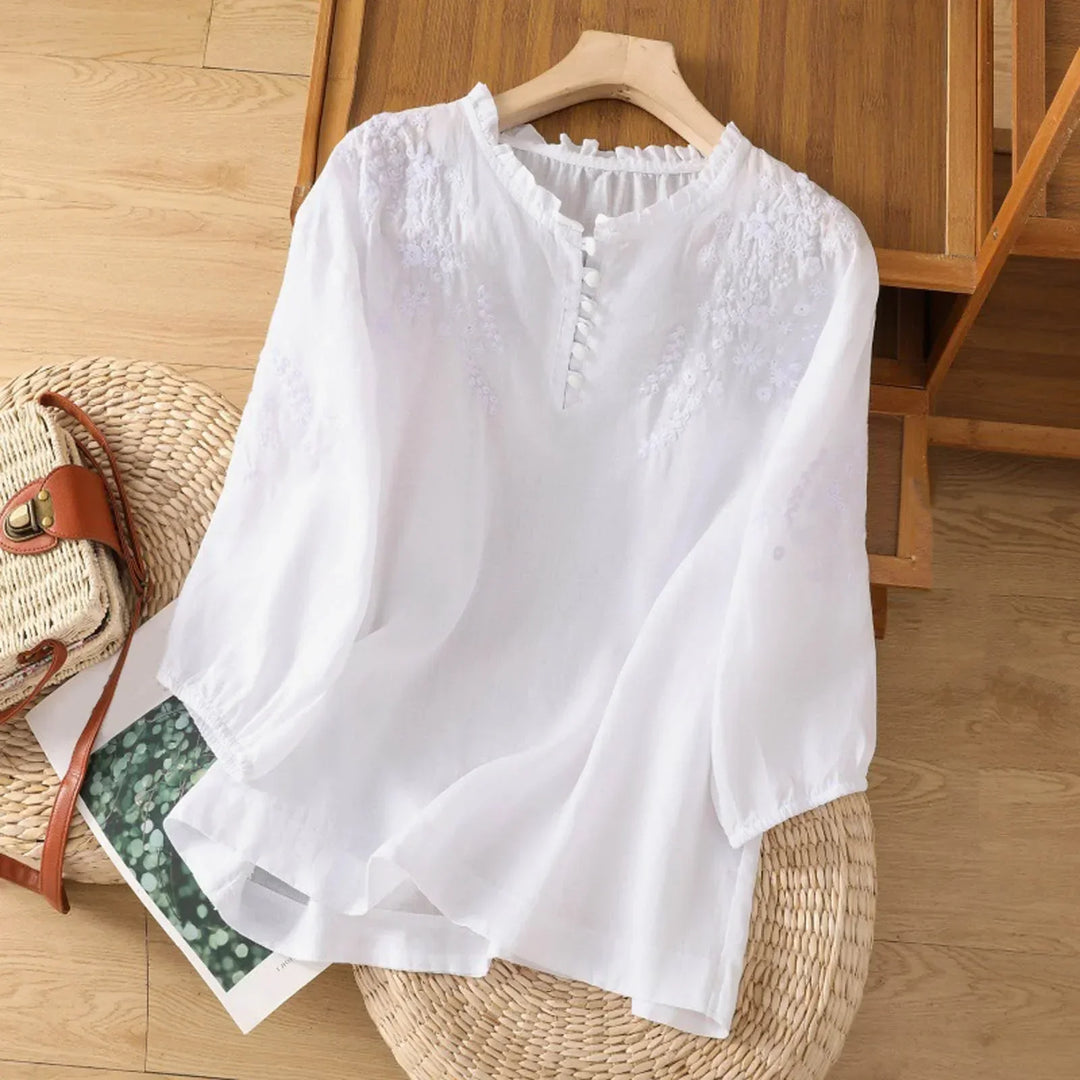 Ferlora™ | Embroidered Button-Front Blouse