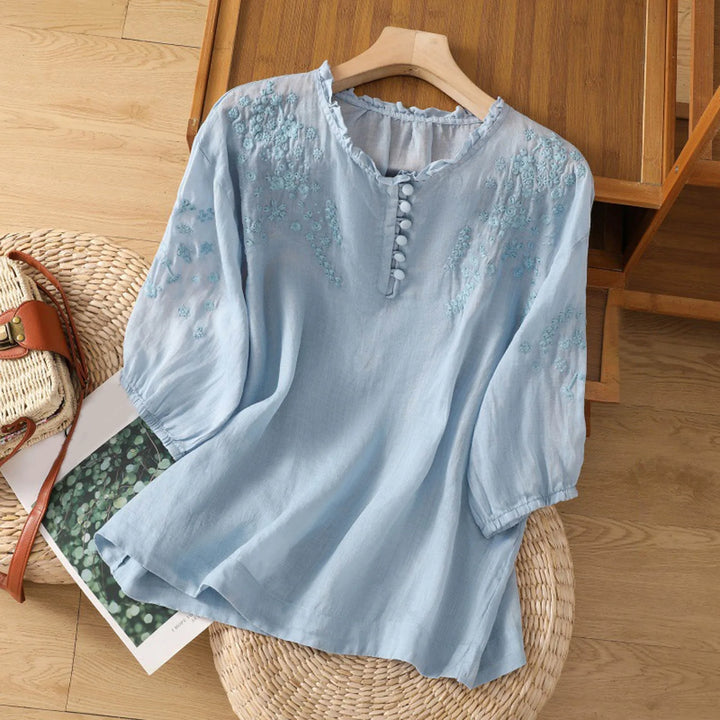 Ferlora™ | Embroidered Button-Front Blouse