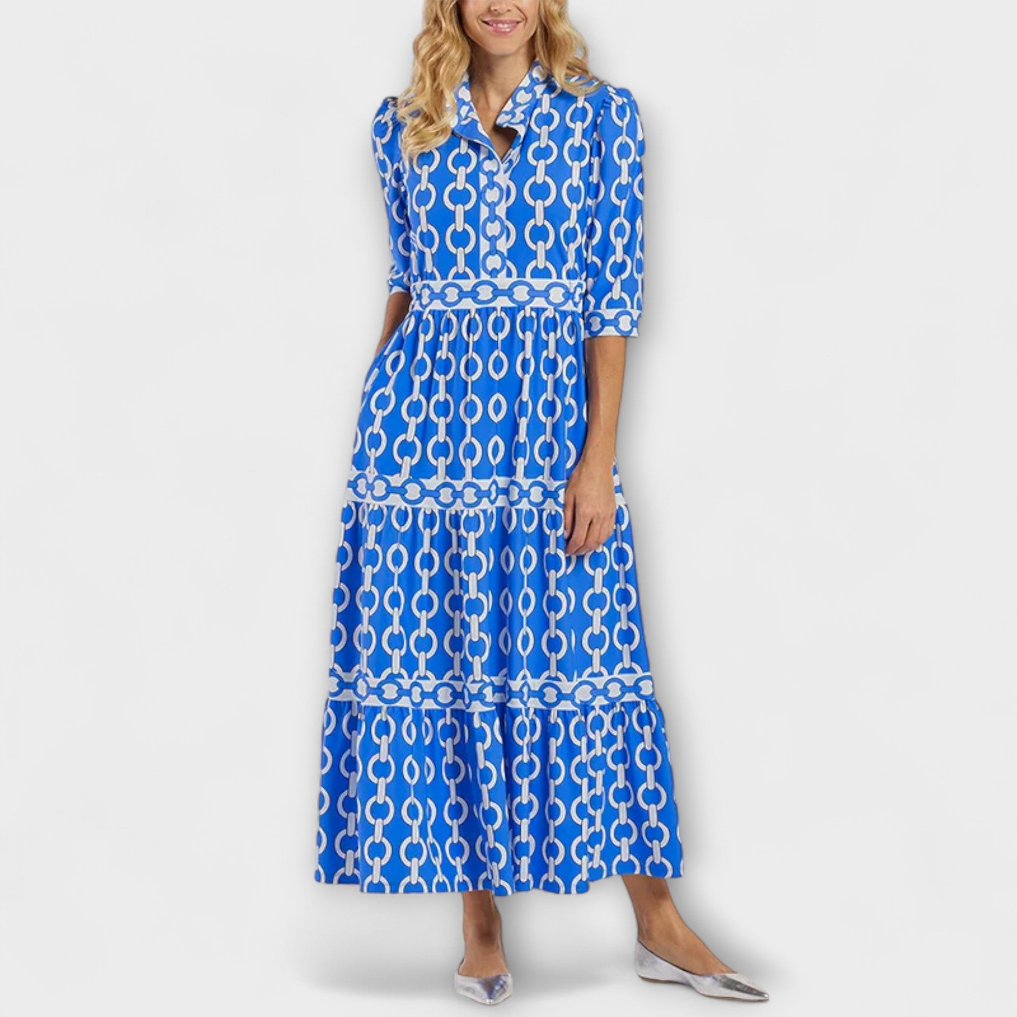 Tiffany™ – Polished Chain-Print Midi Shirt Dress