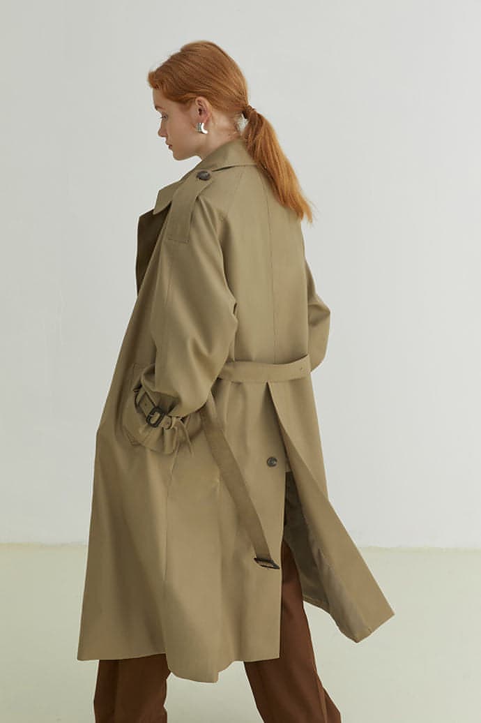 Double-Breasted Loose Mid-Length Melton Trench Coat