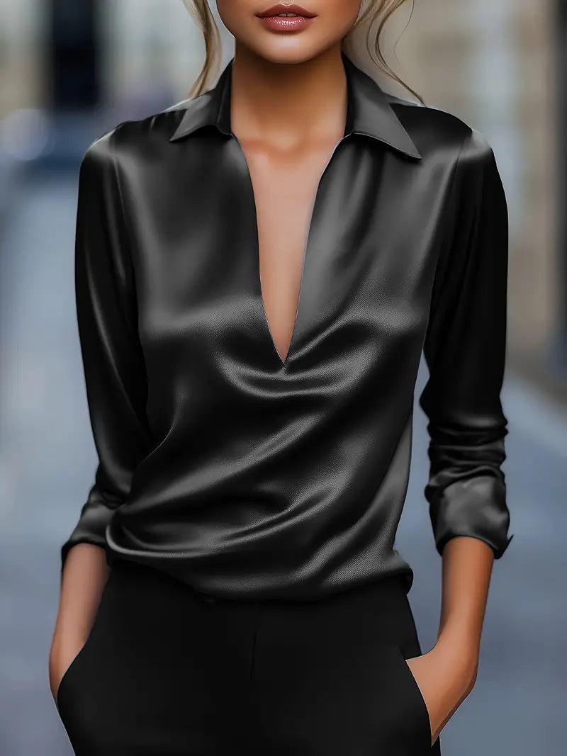 Ferlora™ | Elegant V-Neck Blouse for Day-to-Night Confidence