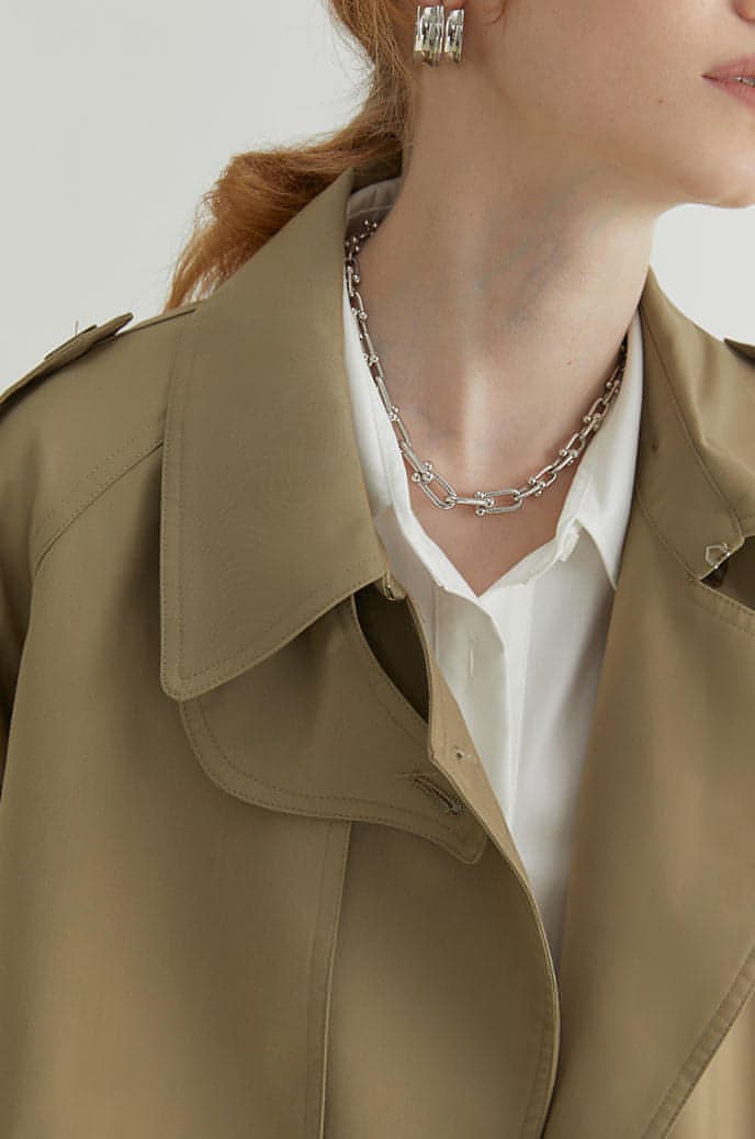 Ferlora™ | Double-Breasted Loose Mid-Length Melton Trench Coat