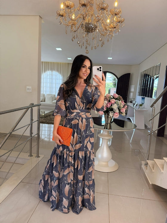 Ferlora™ | Long Floral Dress with Comfortable Fit for Elegant Days