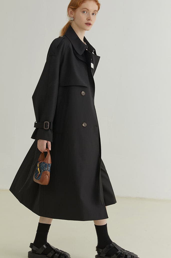 Ferlora™ | Double-Breasted Loose Mid-Length Melton Trench Coat