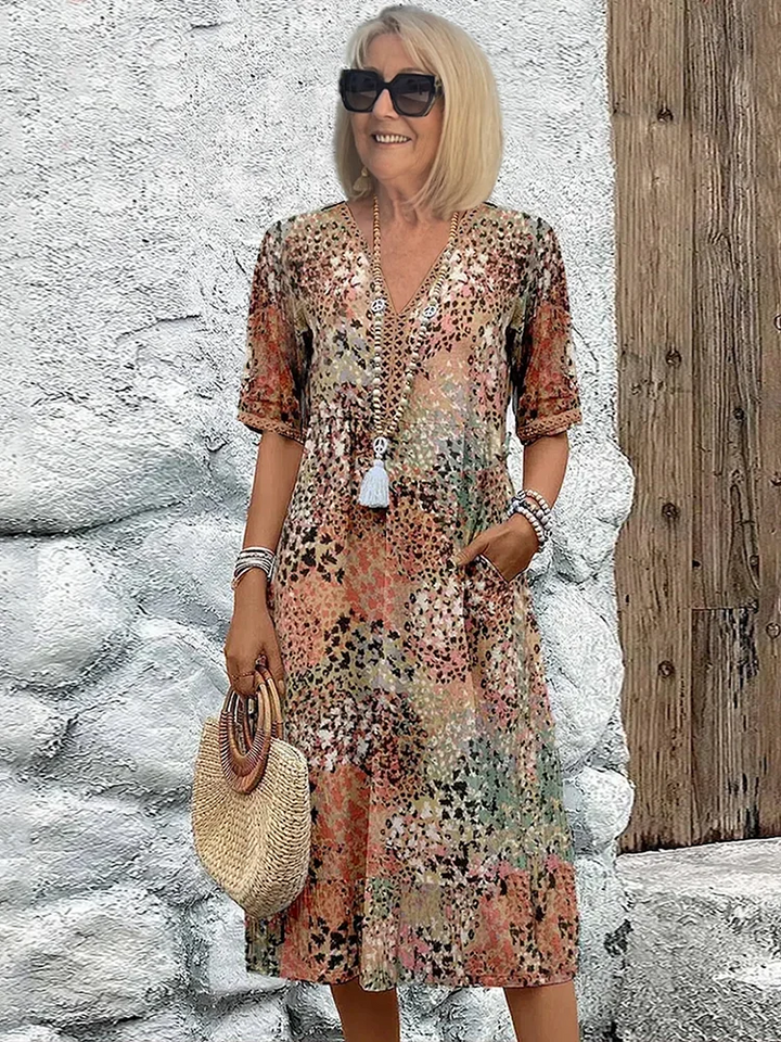 Ferlora™ | Elegant Floral Midi Dress for Flattering All-Day Style