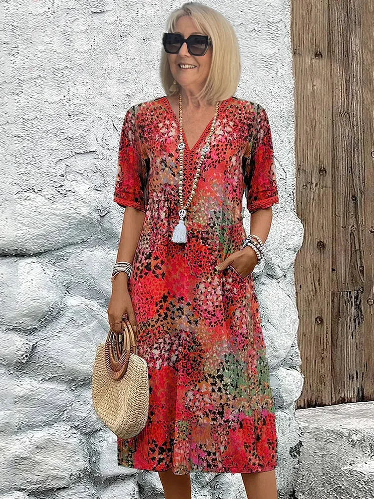 Ferlora™ | Elegant Floral Midi Dress for Flattering All-Day Style