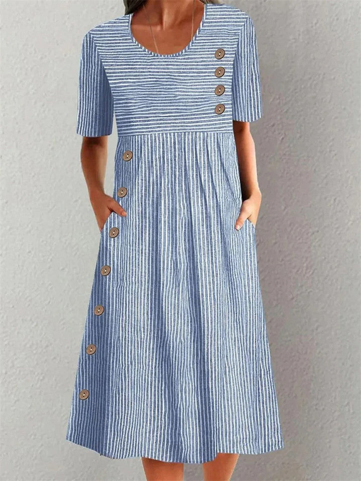 Ferlora™ | Effortlessly Flattering Striped Midi Robe Dress