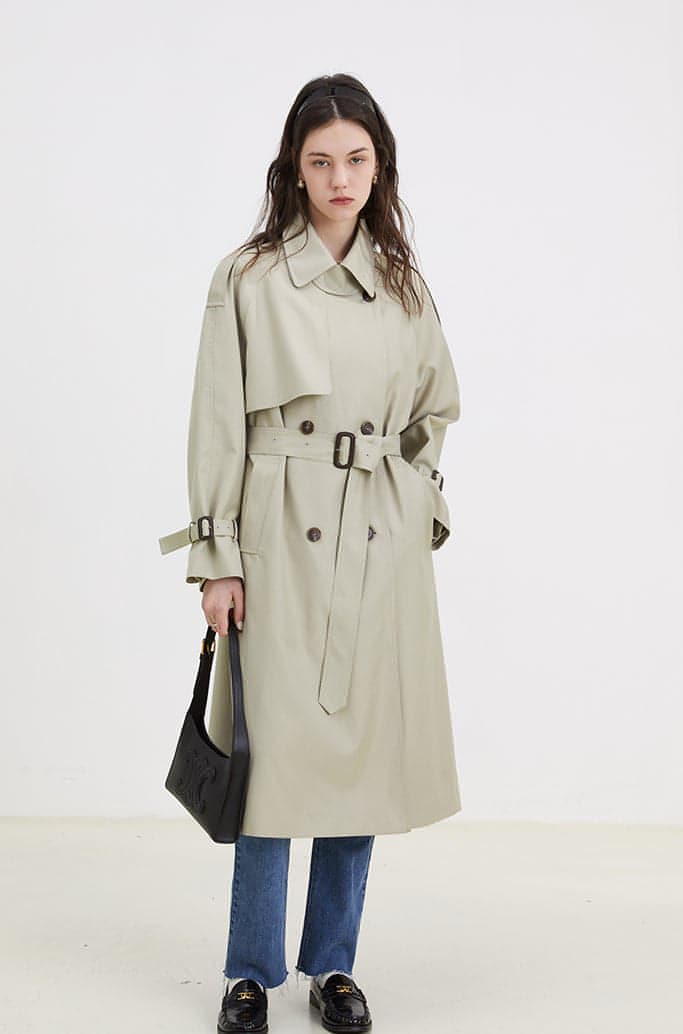 Ferlora™ | Double-Breasted Loose Mid-Length Melton Trench Coat