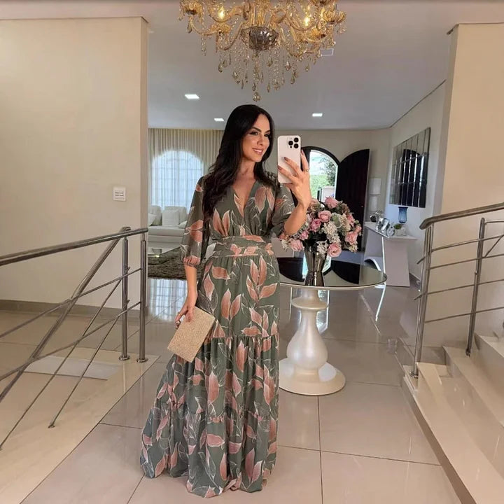 Ferlora™ | Long Floral Dress with Comfortable Fit for Elegant Days