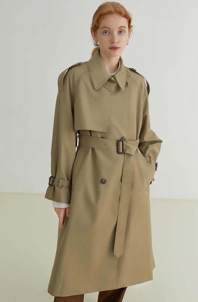 Ferlora™ | Double-Breasted Loose Mid-Length Melton Trench Coat