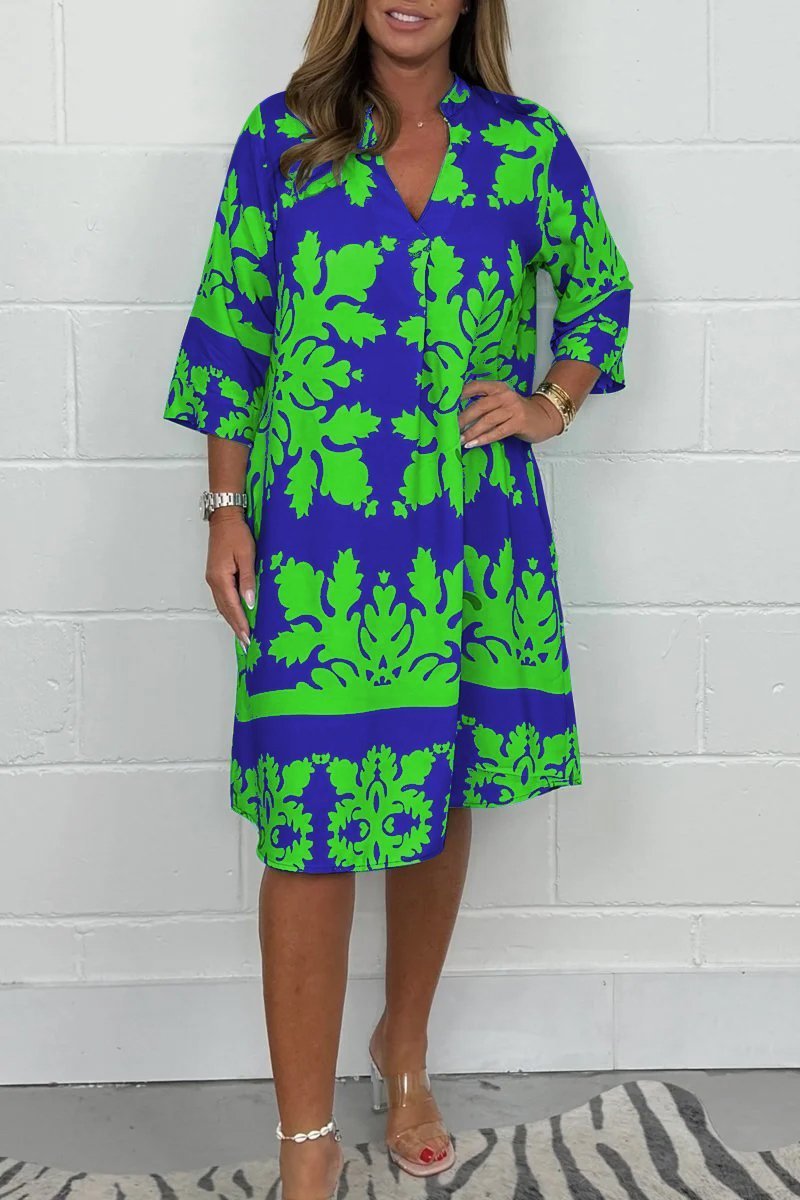 Ferlora™ | Elegant Printed Midi Dress with Flowing Silhouette