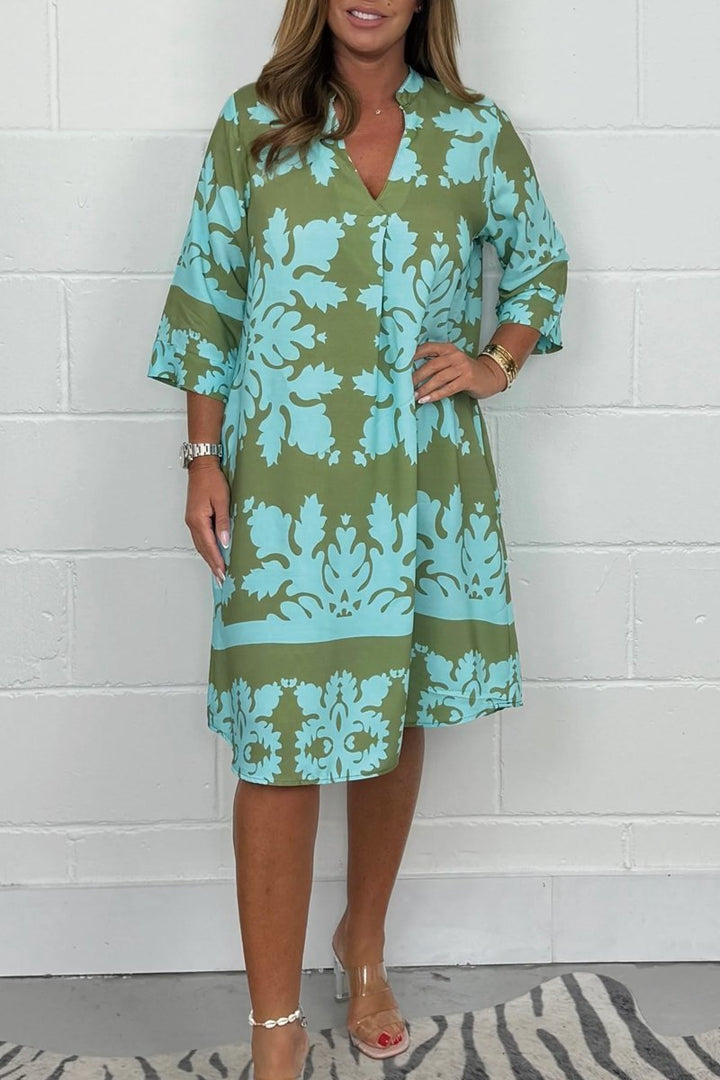 Ferlora™ | Elegant Printed Midi Dress with Flowing Silhouette