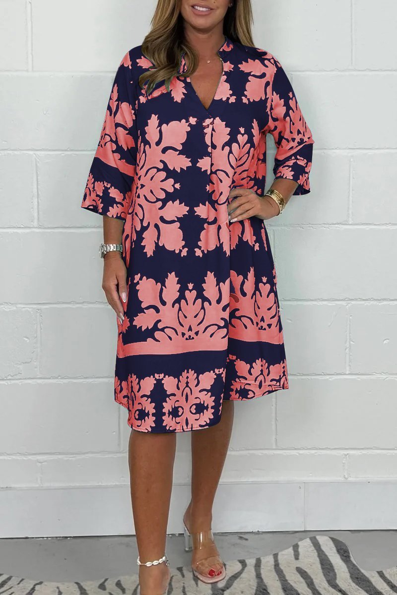 Ferlora™ | Elegant Printed Midi Dress with Flowing Silhouette