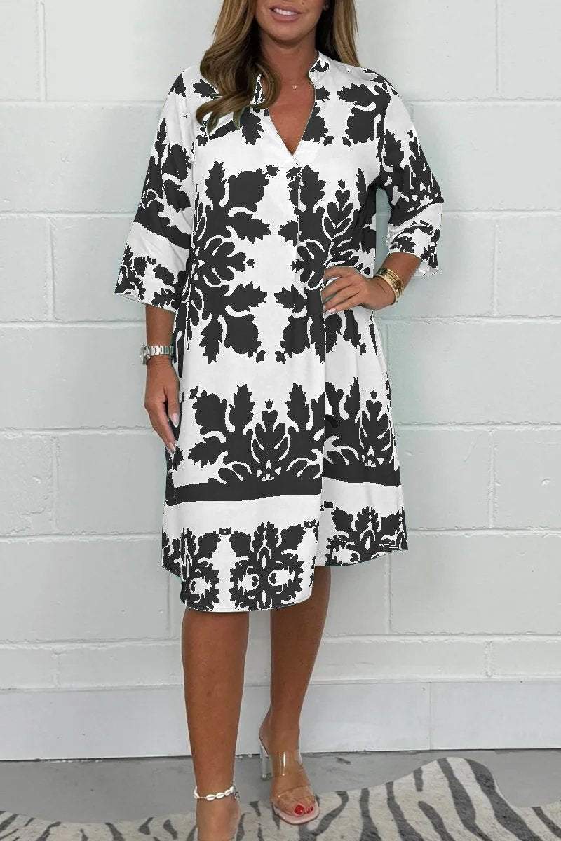 Ferlora™ | Elegant Printed Midi Dress with Flowing Silhouette
