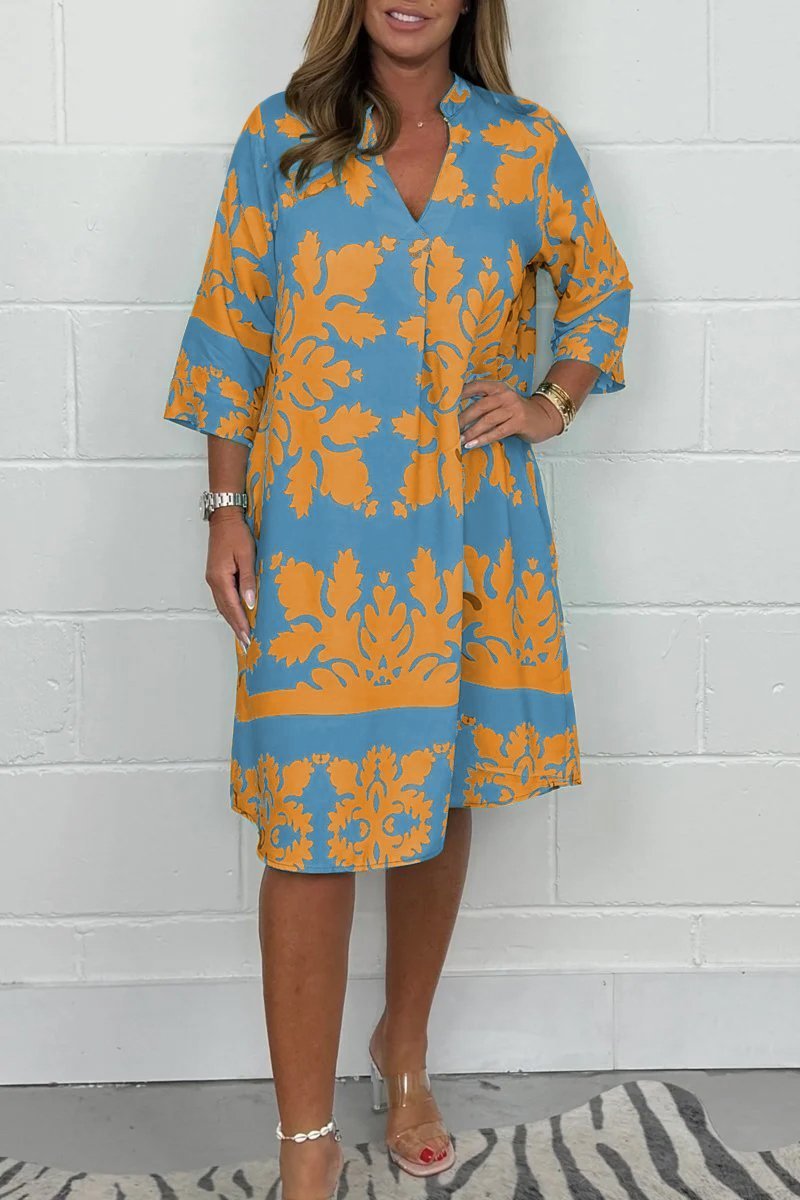 Ferlora™ | Elegant Printed Midi Dress with Flowing Silhouette