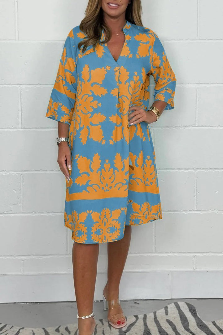 Ferlora™ | Elegant Printed Midi Dress with Flowing Silhouette