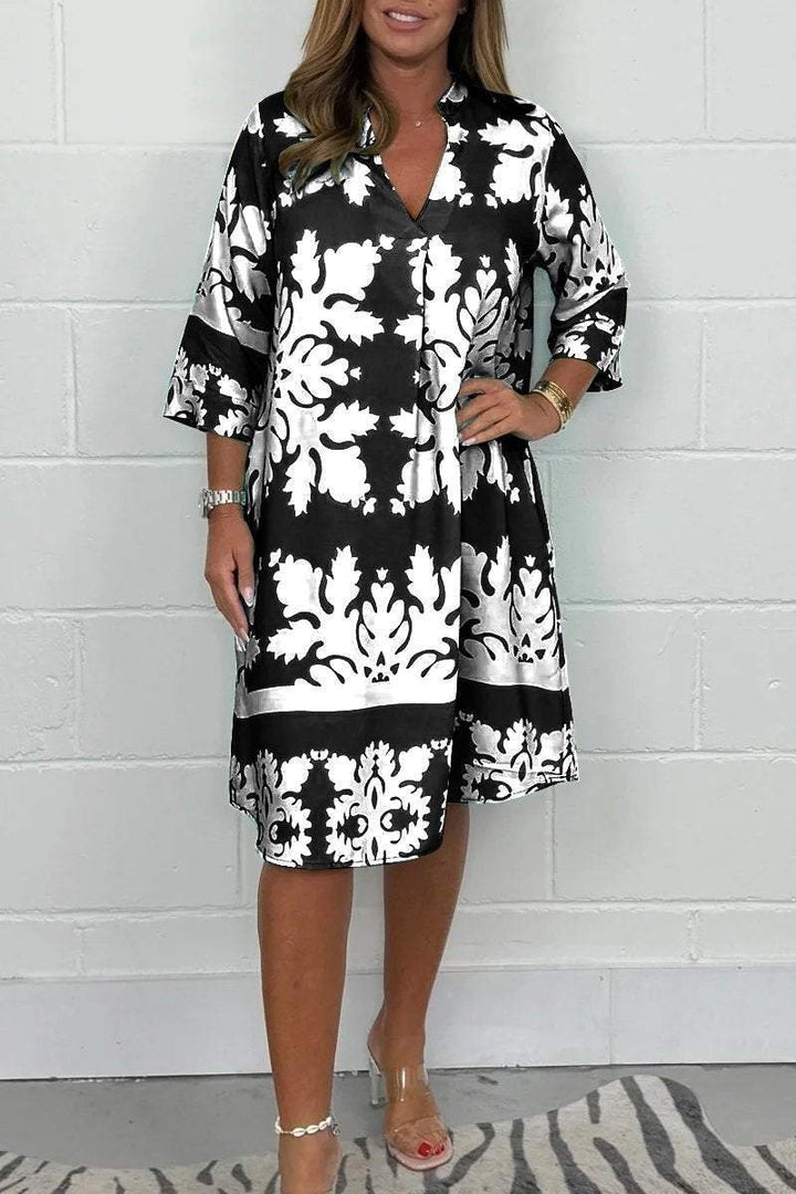 Ferlora™ | Elegant Printed Midi Dress with Flowing Silhouette