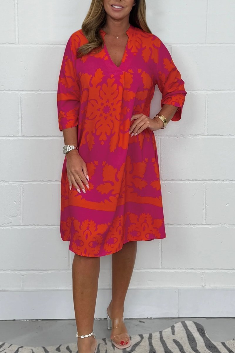 Ferlora™ | Elegant Printed Midi Dress with Flowing Silhouette